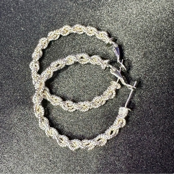 Silver-Plated Twisted Rope Hoop Earrings 1.75" - Picture 1 of 9
